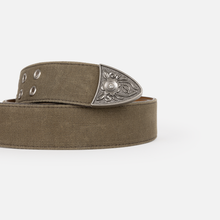 Load image into Gallery viewer, Dime "Waxed Canvas" Belt // Brown/Olive

