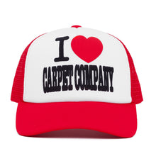 Load image into Gallery viewer, Carpet "I Heart" Trucker Hat // Red
